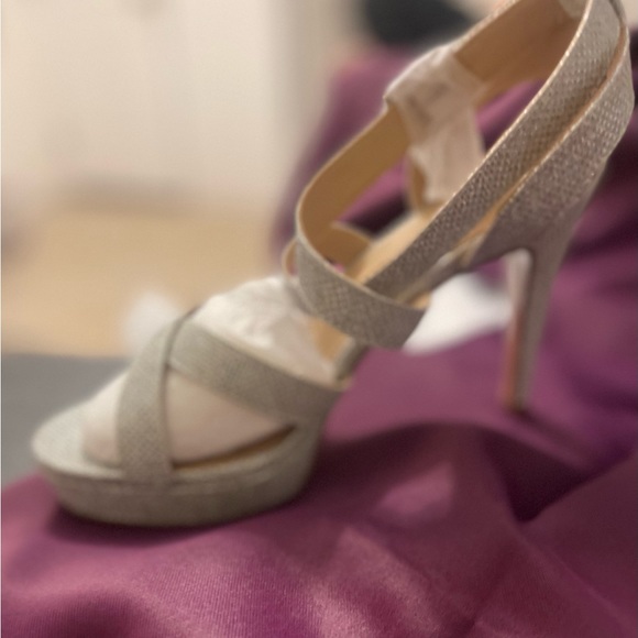 Women's Silver Suedes Open Toe High Heel Platform Dress Pump Sandals - Picture 6 of 14